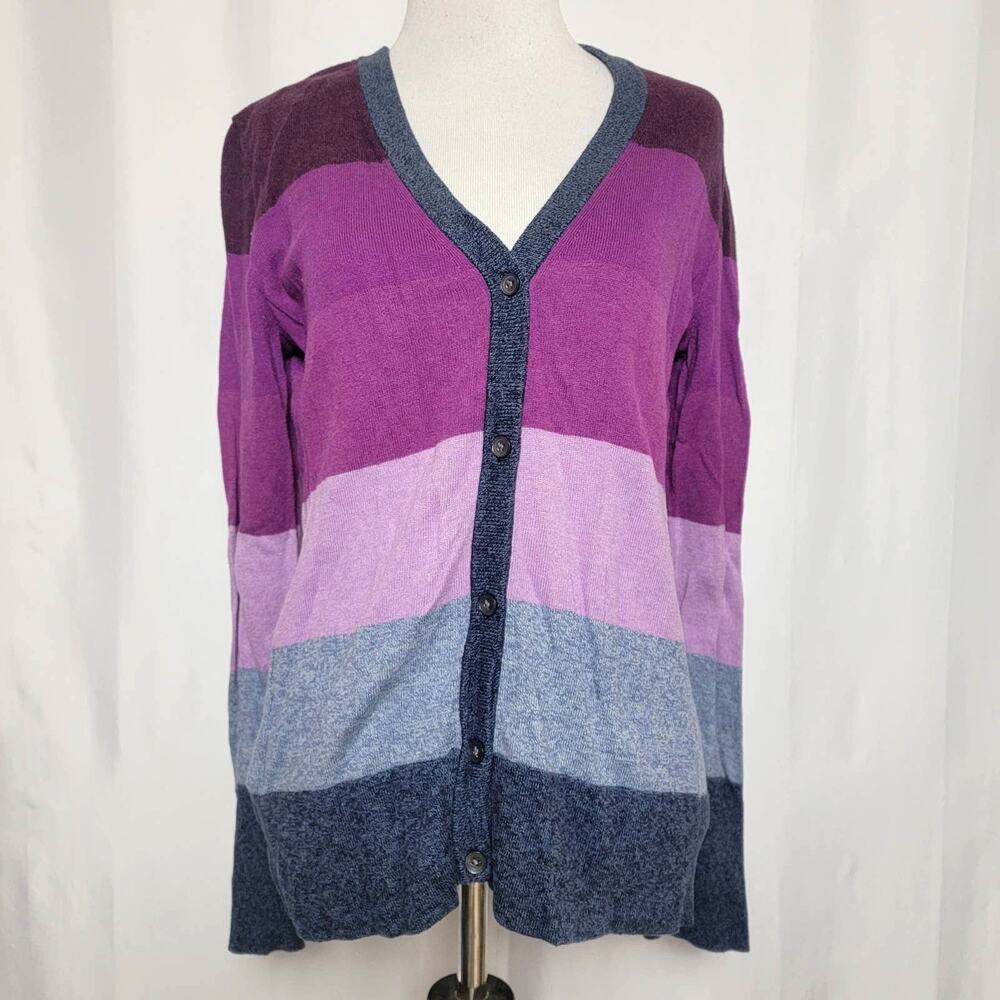 Eddie Bauer Purple Striped Cardigan Sweater SZ Medium